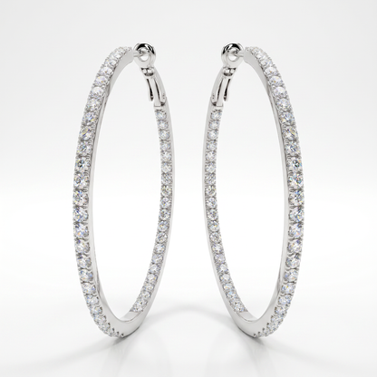 14K White Gold Diamond Inside Out Hoop Earrings - 0.52ctw