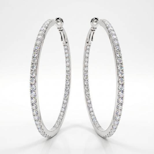 14K White Gold Diamond Inside Out Hoop Earrings - 0.52ctw
