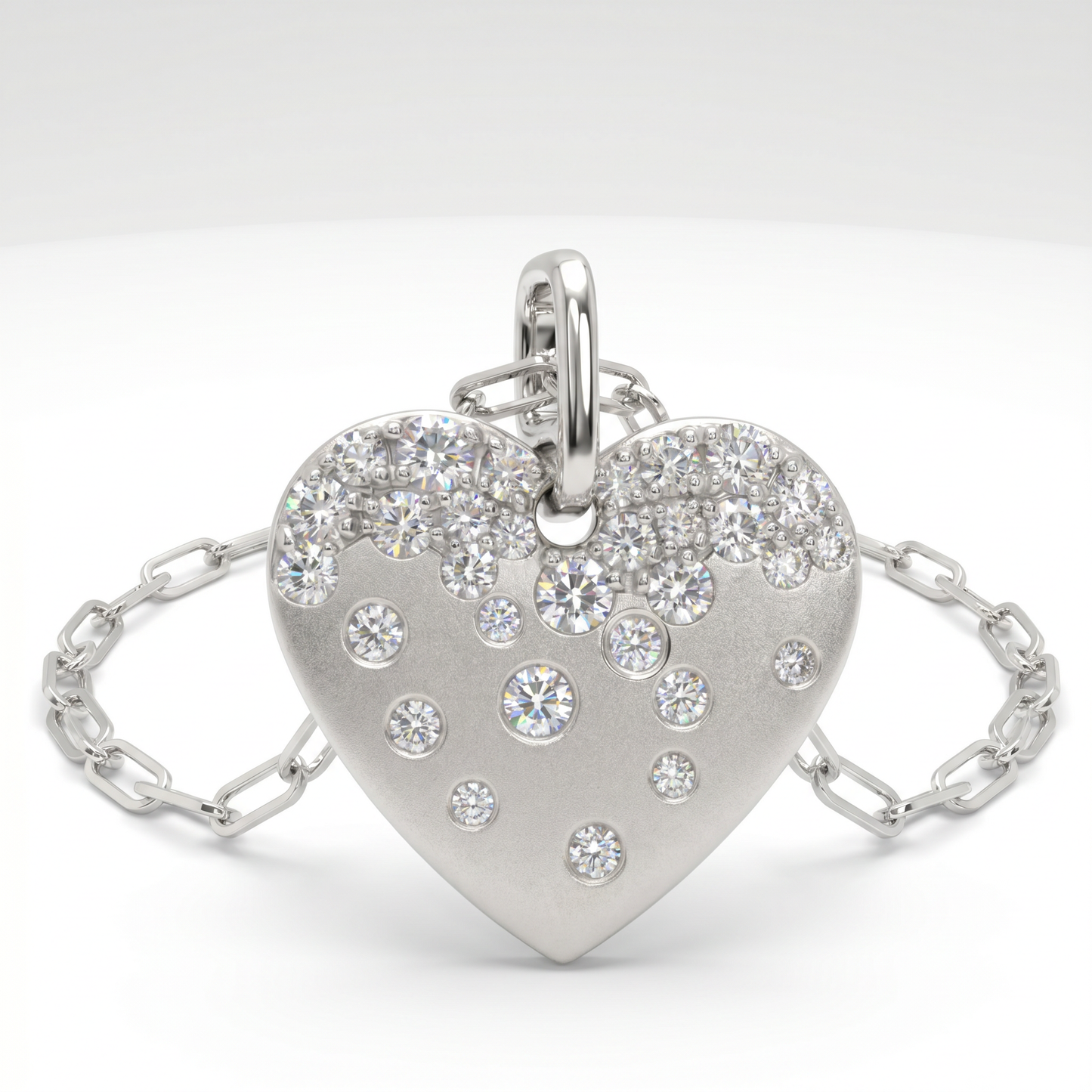 14K White Gold Diamond Confetti Heart Pendant with 18" Chain