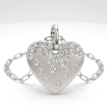 14K White Gold Diamond Confetti Heart Pendant with 18" Chain