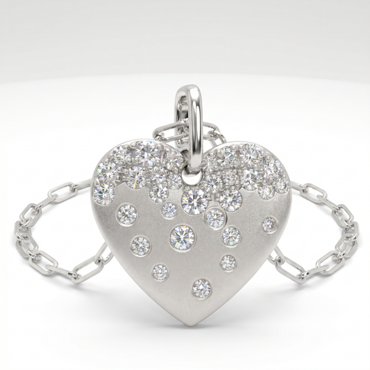 14K White Gold Diamond Confetti Heart Pendant with 18" Chain