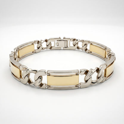 14K Yellow & White Gold Mens Fancy Link Bracelet 8.25" Box Clasp