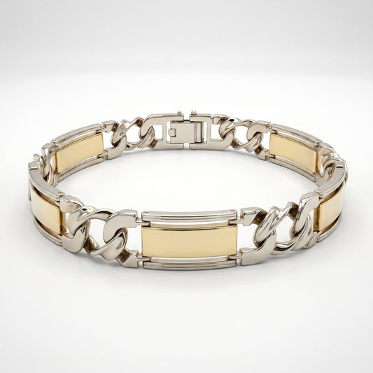 14K Yellow & White Gold Mens Fancy Link Bracelet 8.25" Box Clasp