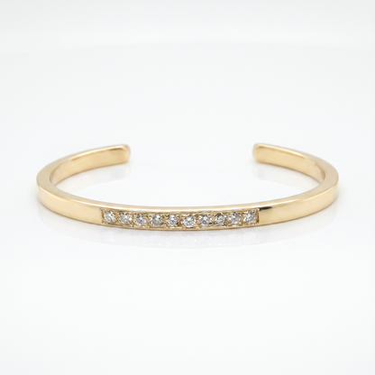 14K Yellow Gold Diamond Cuff Bracelet - 1.0ctw Round Diamonds