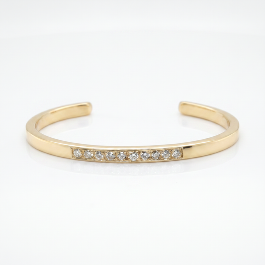 14K Yellow Gold Diamond Cuff Bracelet - 1.0ctw Round Diamonds