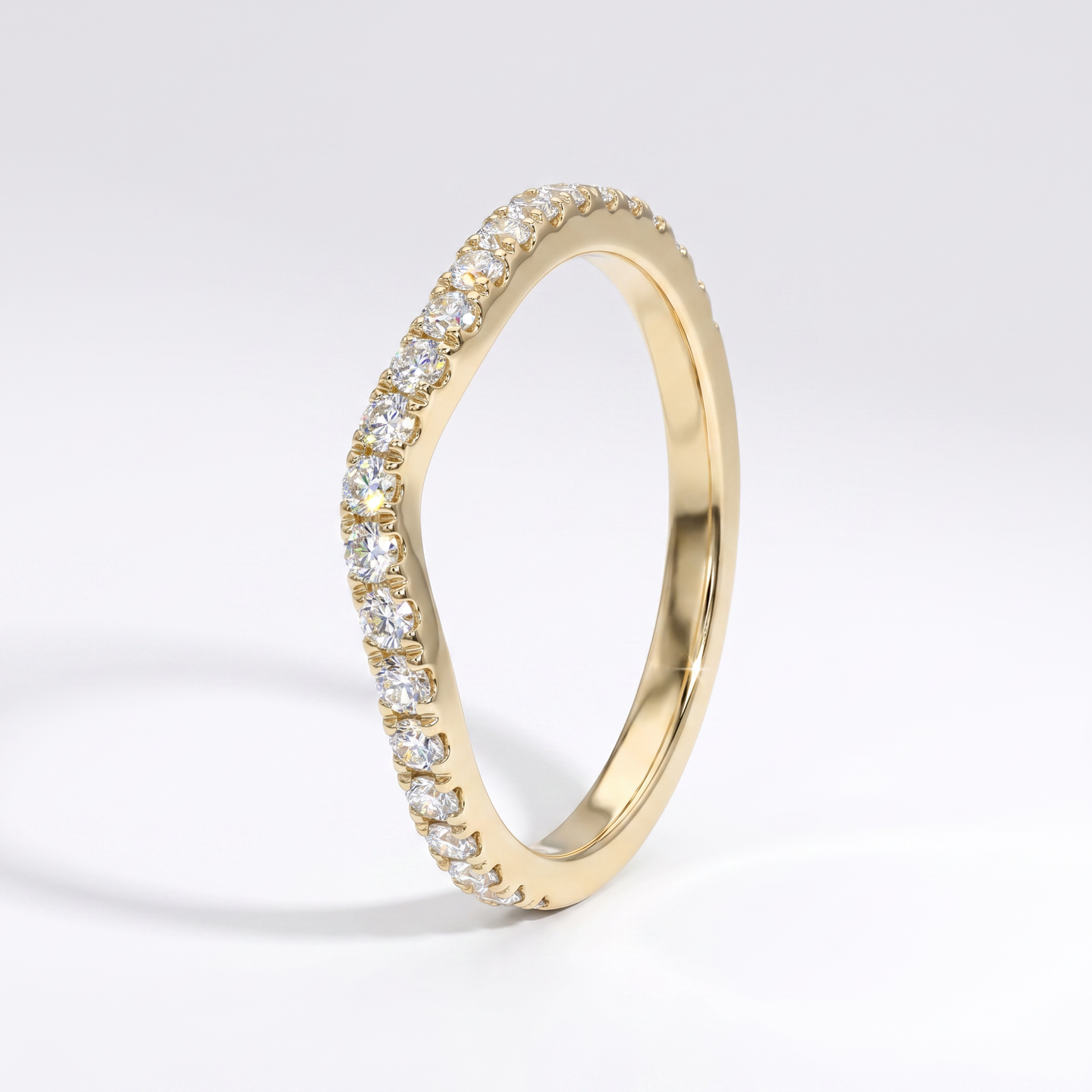 14K Yellow Gold Curved Diamond Wedding Band - Size 5.5