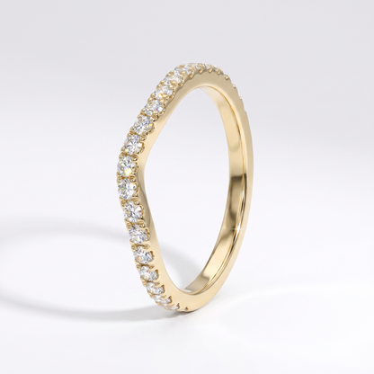 14K Yellow Gold Curved Diamond Wedding Band - Size 5.5