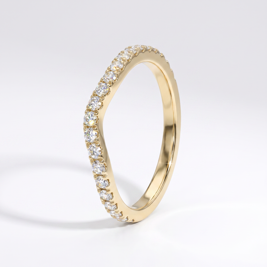 14K Yellow Gold Curved Diamond Wedding Band - Size 5.5