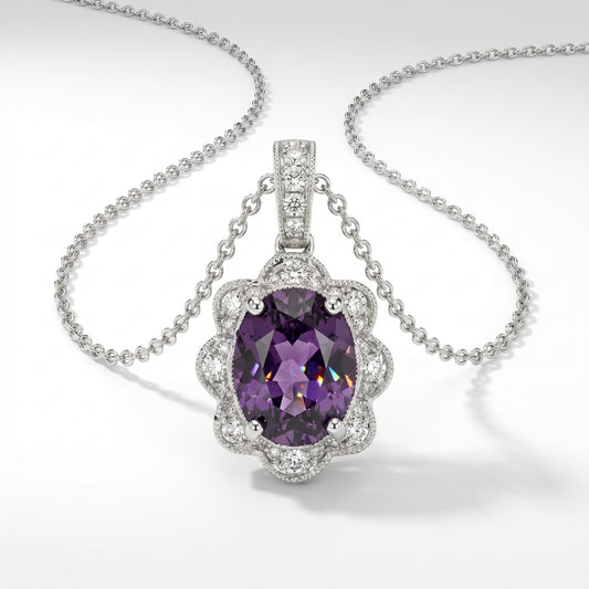 18K White Gold Purple Spinel & Diamond Pendant Necklace