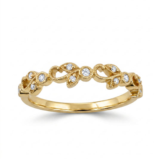 18K Yellow Gold Diamond Stackable Band Ring - 0.09ctw