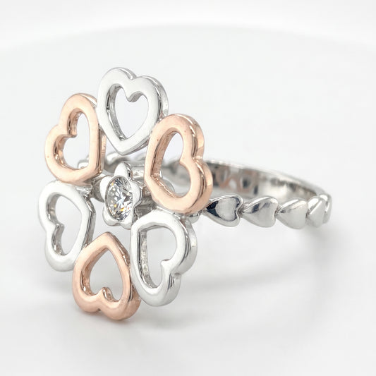 14K White & Rose Gold Diamond Heart Ring - 0.25ct Natural Diamond