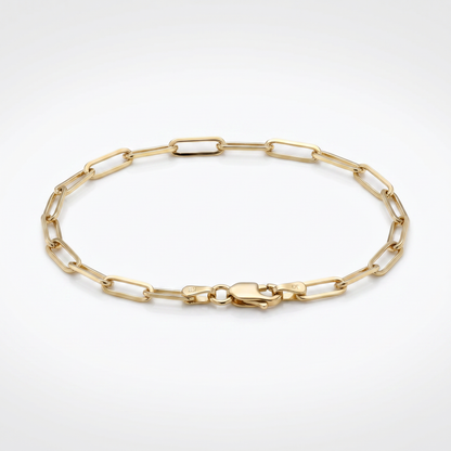 14K Yellow Gold Paperclip Link Bracelet - 7.5" Lobster Clasp
