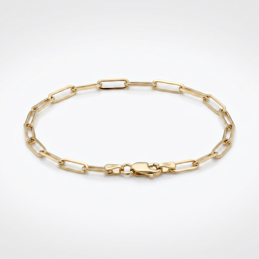 14K Yellow Gold Paperclip Link Bracelet - 7.5" Lobster Clasp