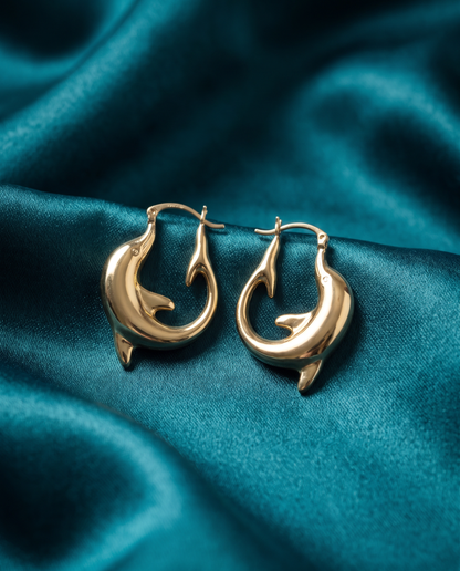 14K Yellow Gold Dolphin Hoop Earrings - 34mm