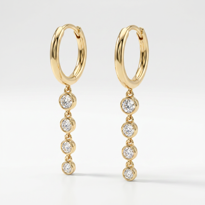 18K Yellow Gold Diamond Bezel Drop Hoop Earrings 0.52ctw