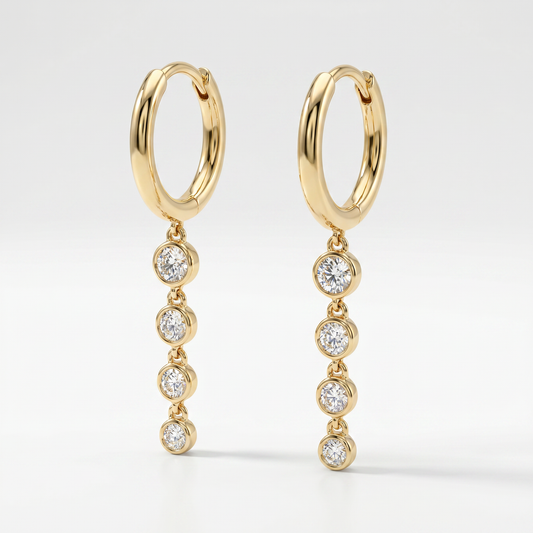 18K Yellow Gold Diamond Bezel Drop Hoop Earrings 0.52ctw