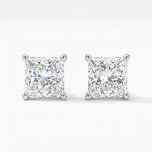 14K White Gold 1.01ctw Lab Grown Princess Cut Diamond Studs