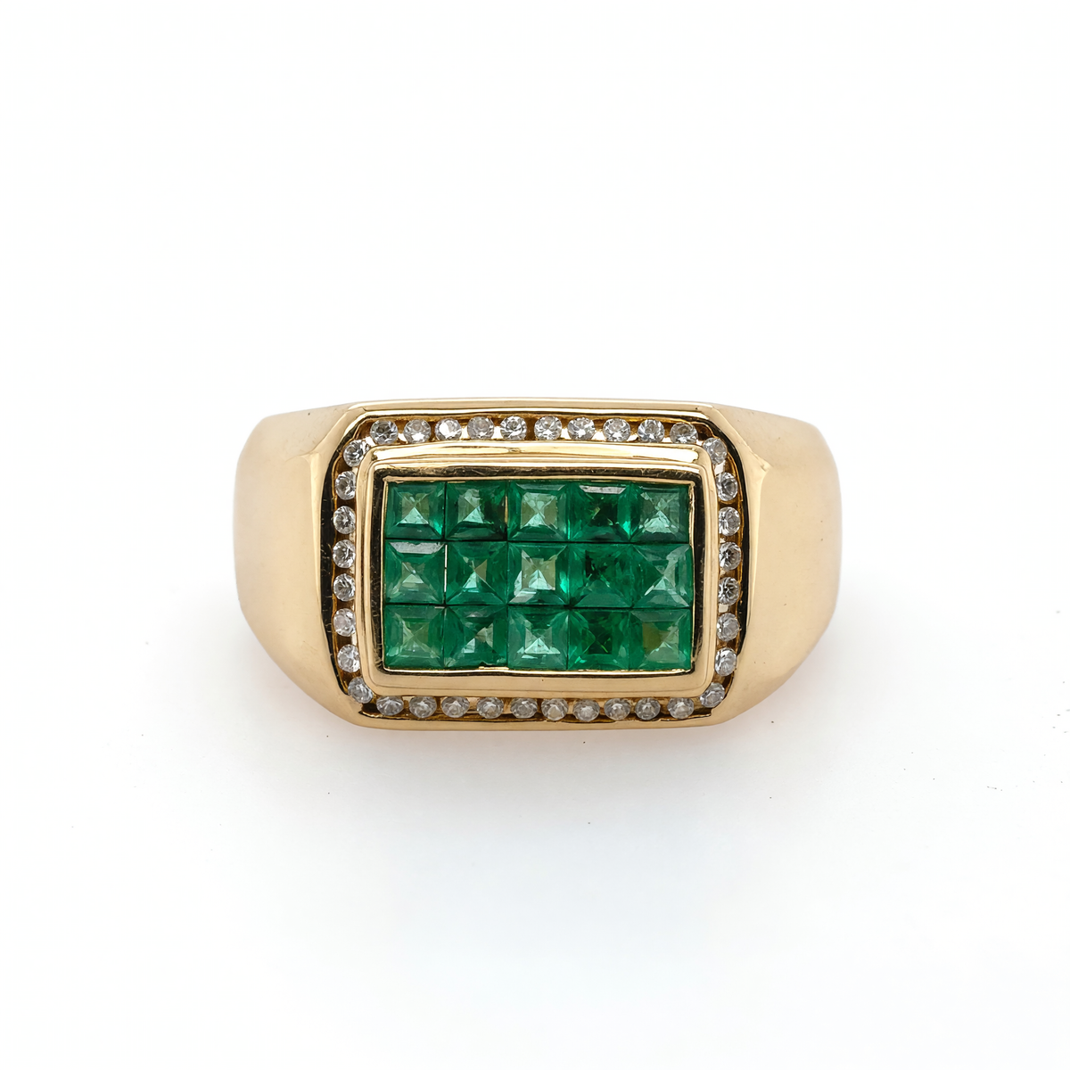 14K Yellow Gold Gents Emerald & Diamond Ring