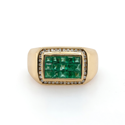 14K Yellow Gold Gents Emerald & Diamond Ring