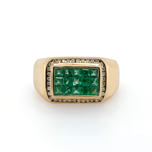 14K Yellow Gold Gents Emerald & Diamond Ring
