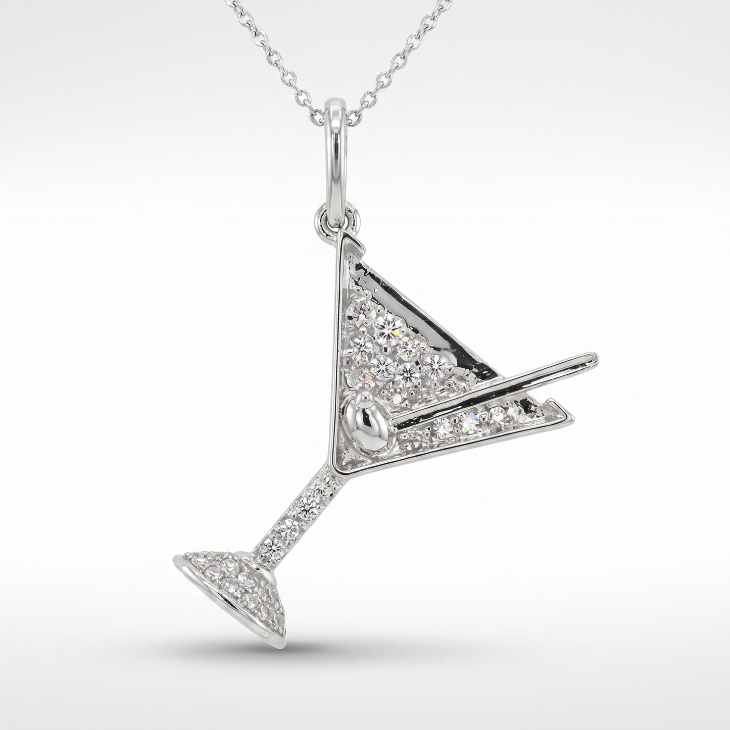 14K White Gold Diamond Martini Glass Pendant - 0.46ctw Pave Set
