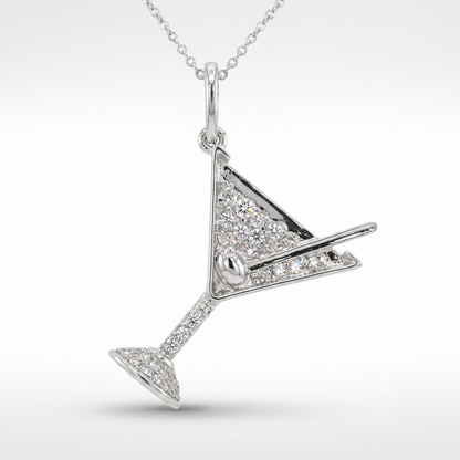 14K White Gold Diamond Martini Glass Pendant - 0.46ctw Pave Set