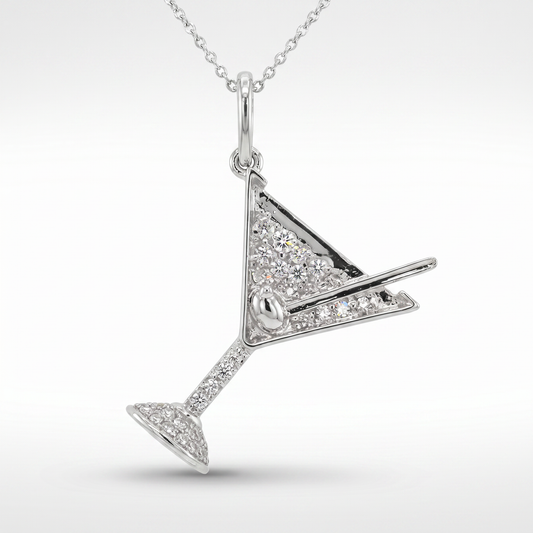 14K White Gold Diamond Martini Glass Pendant - 0.46ctw Pave Set