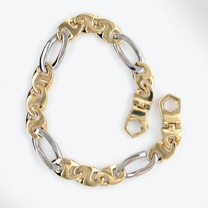 14K Yellow & White Gold Fancy Figaro Men's Bracelet - 8.5"