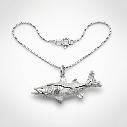 Sterling Silver Snook Fish Charm Pendant 1.75"