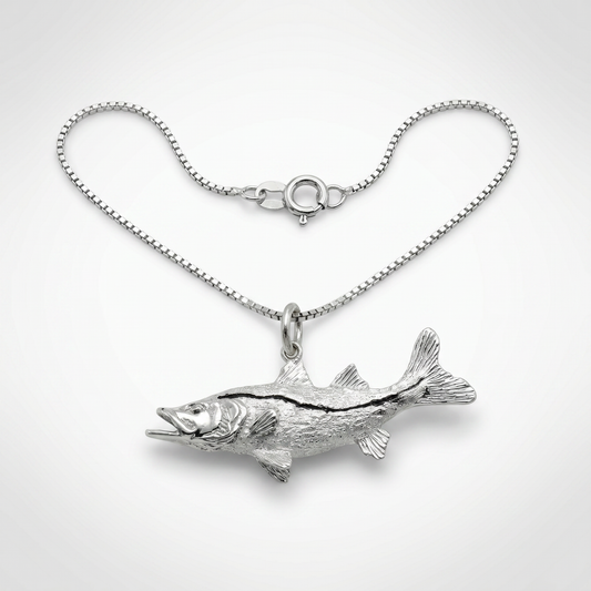 Sterling Silver Snook Fish Charm Pendant 1.75"