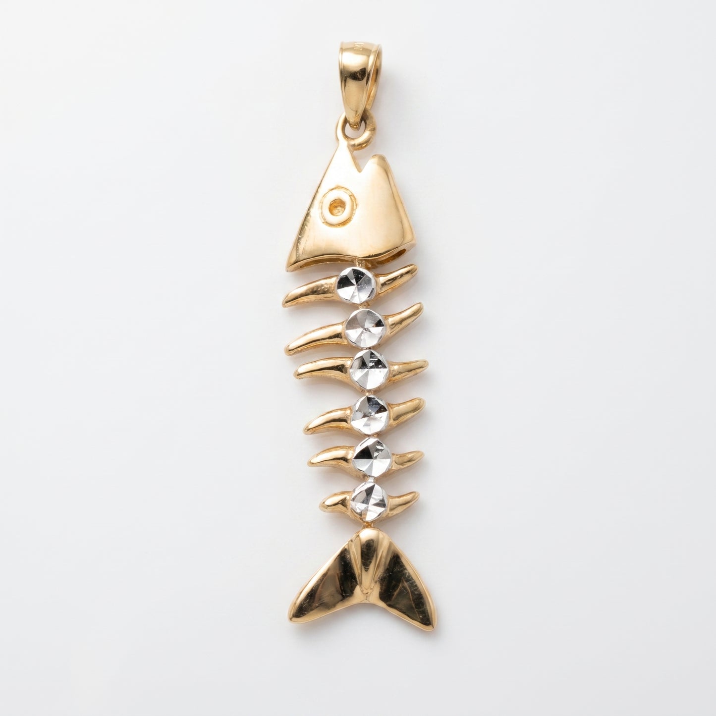 14K Two-Tone Bonefish Skeleton Fish Pendant - 1.5"