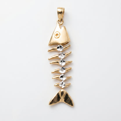 14K Two-Tone Bonefish Skeleton Fish Pendant - 1.5"