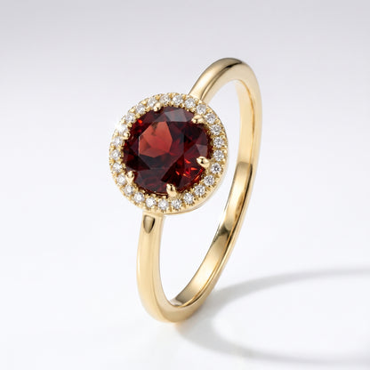 14K Yellow Gold Garnet & Diamond Halo Ring - 1.48ct