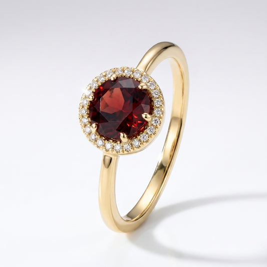 14K Yellow Gold Garnet & Diamond Halo Ring - 1.48ct