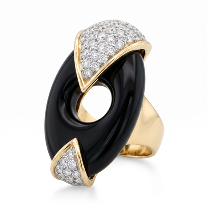 14K Yellow Gold Onyx & Diamond Estate Ring - Size 7