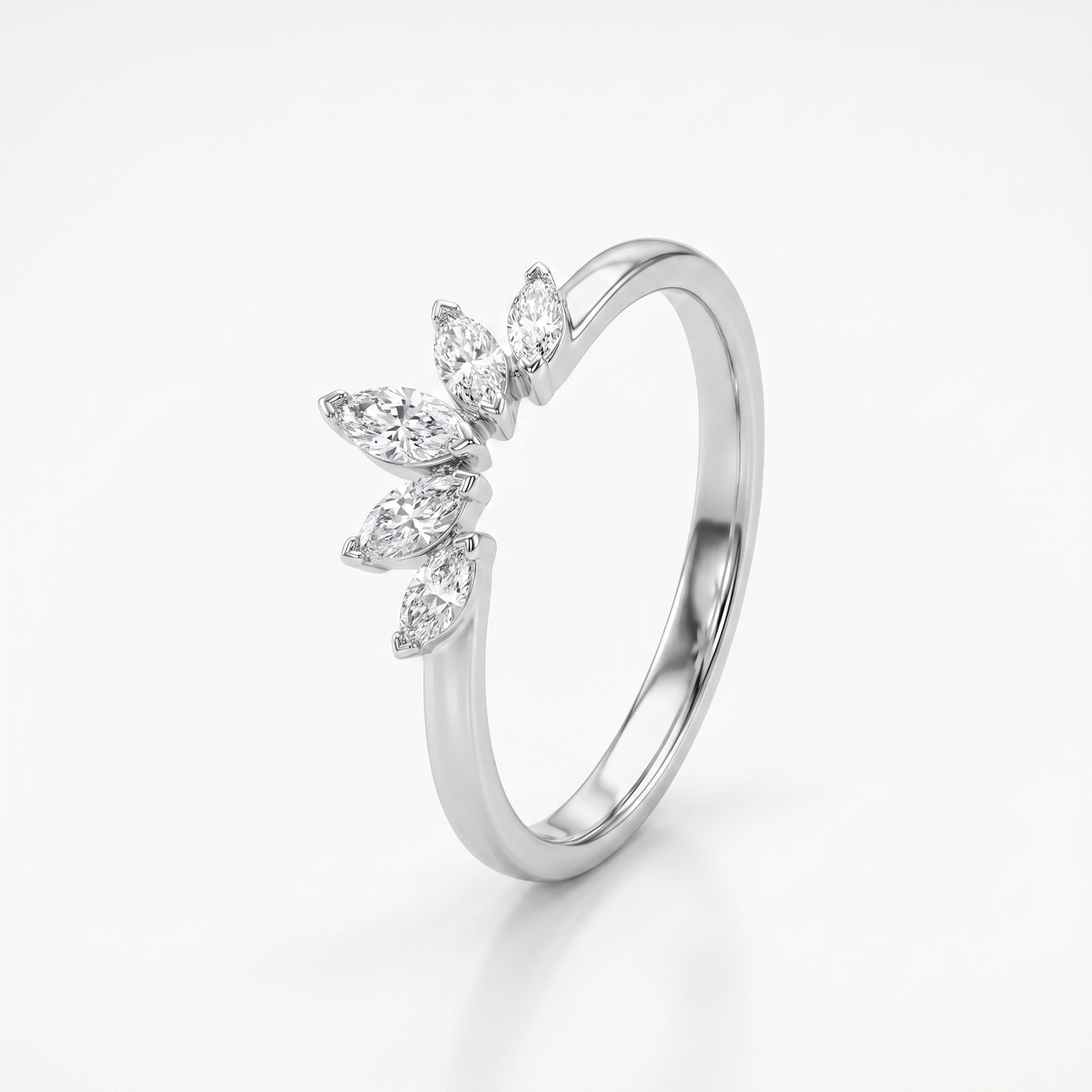14K White Gold Diamond Crown Wedding Band Ring - Size 6.5