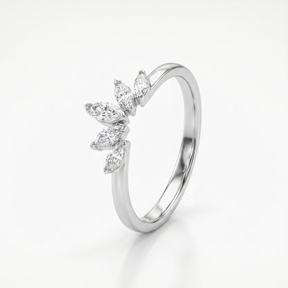14K White Gold Diamond Crown Wedding Band Ring - Size 6.5