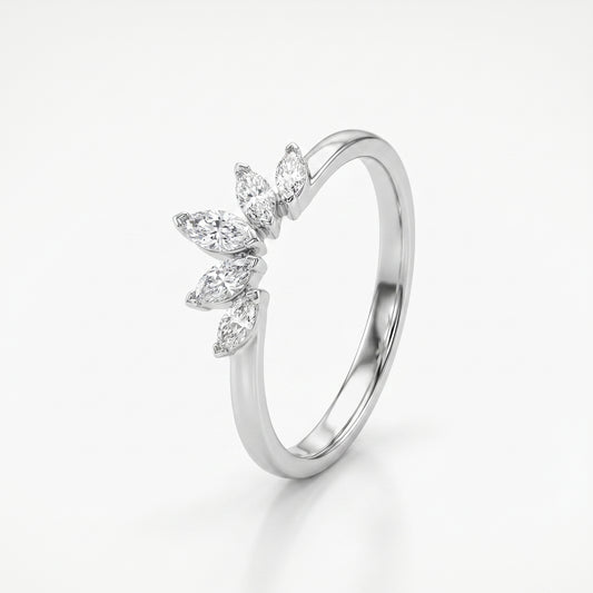 14K White Gold Diamond Crown Wedding Band Ring - Size 6.5