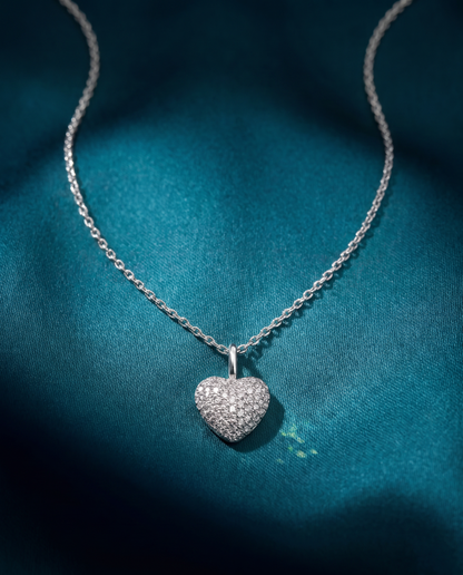 14K White Gold Petite Pave Diamond Heart Pendant - 0.13ctw