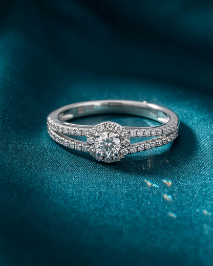 14K White Gold Lab Grown Diamond Halo Engagement Ring - 0.60ctw