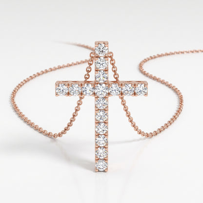 14K Rose Gold Diamond Cross Pendant with 18" Chain - 0.63ctw