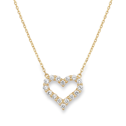 14K Yellow Gold Diamond Heart Pendant - 0.70ctw Round Brilliant