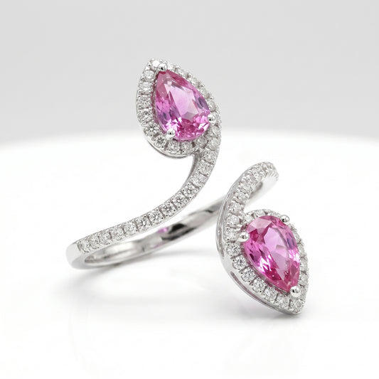 18K White Gold Pink Sapphire & Diamond Bypass Ring