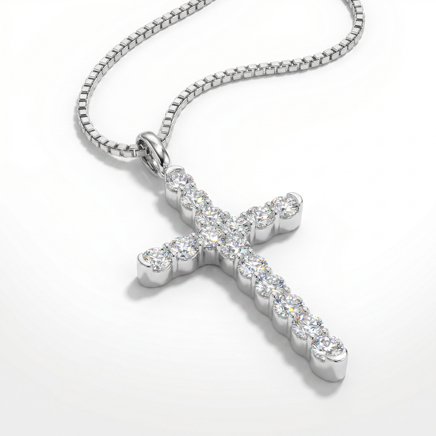 18K White Gold Diamond Cross Pendant - 1.75ctw Classic Design