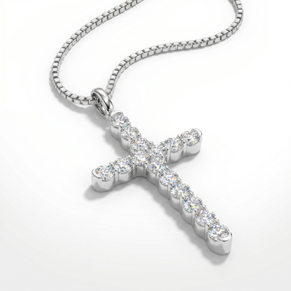 18K White Gold Diamond Cross Pendant - 1.75ctw Classic Design