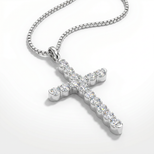 18K White Gold Diamond Cross Pendant - 1.75ctw Classic Design