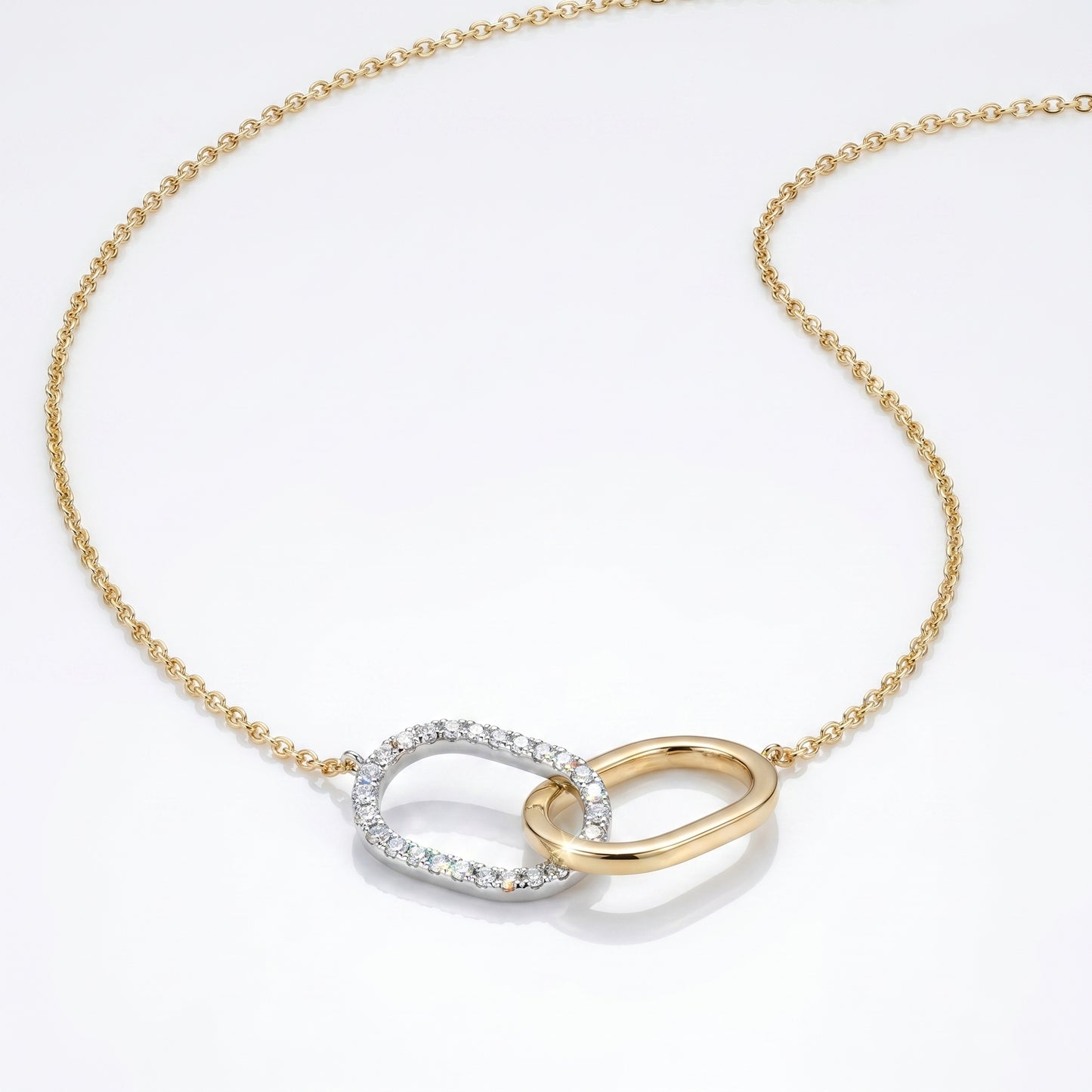 18K Yellow & White Gold Diamond Interlocking Rings Pendant