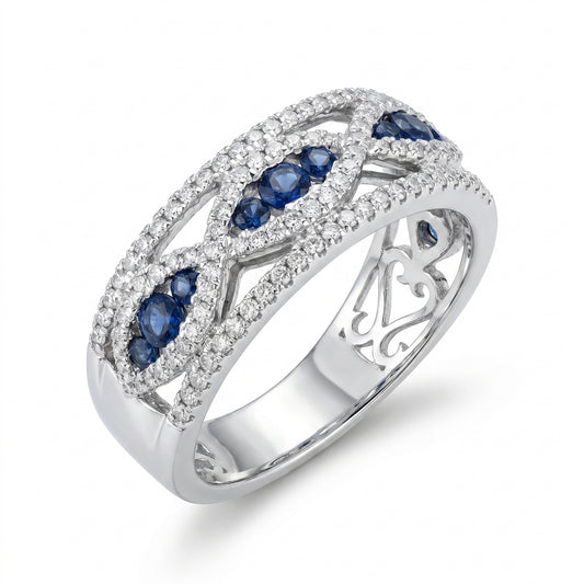 18K White Gold Sapphire & Diamond Infinity Band Ring