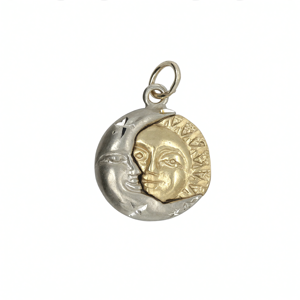 14K Yellow & White Gold Crescent Moon & Sun Charm