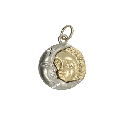 14K Yellow & White Gold Crescent Moon & Sun Charm